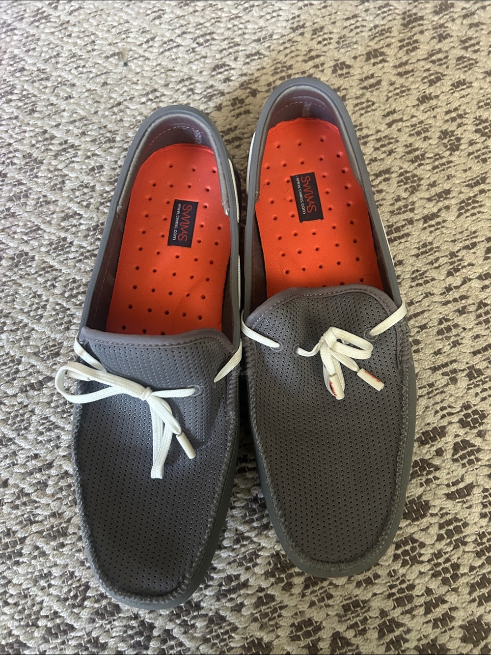 Swims Gray Perforated Slip-On Loafers with Orange Insoles